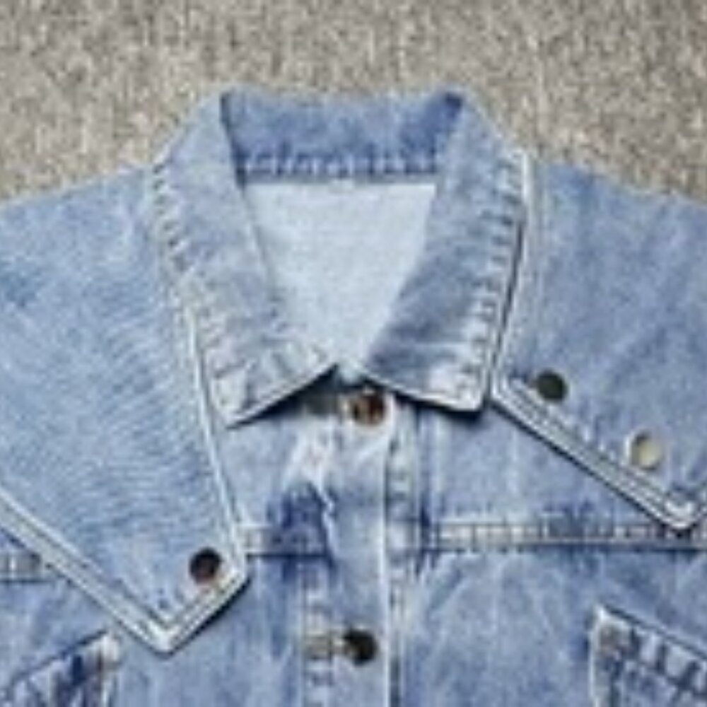Bold Bib Collar Blue Jean Jacket – Trendy Cropped Cut - Picture 2 of 15